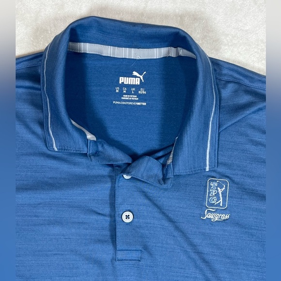 Puma Men's TPC Sawgrass Size Medium Blue Polo Golf Shirt - Picture 3 of 9